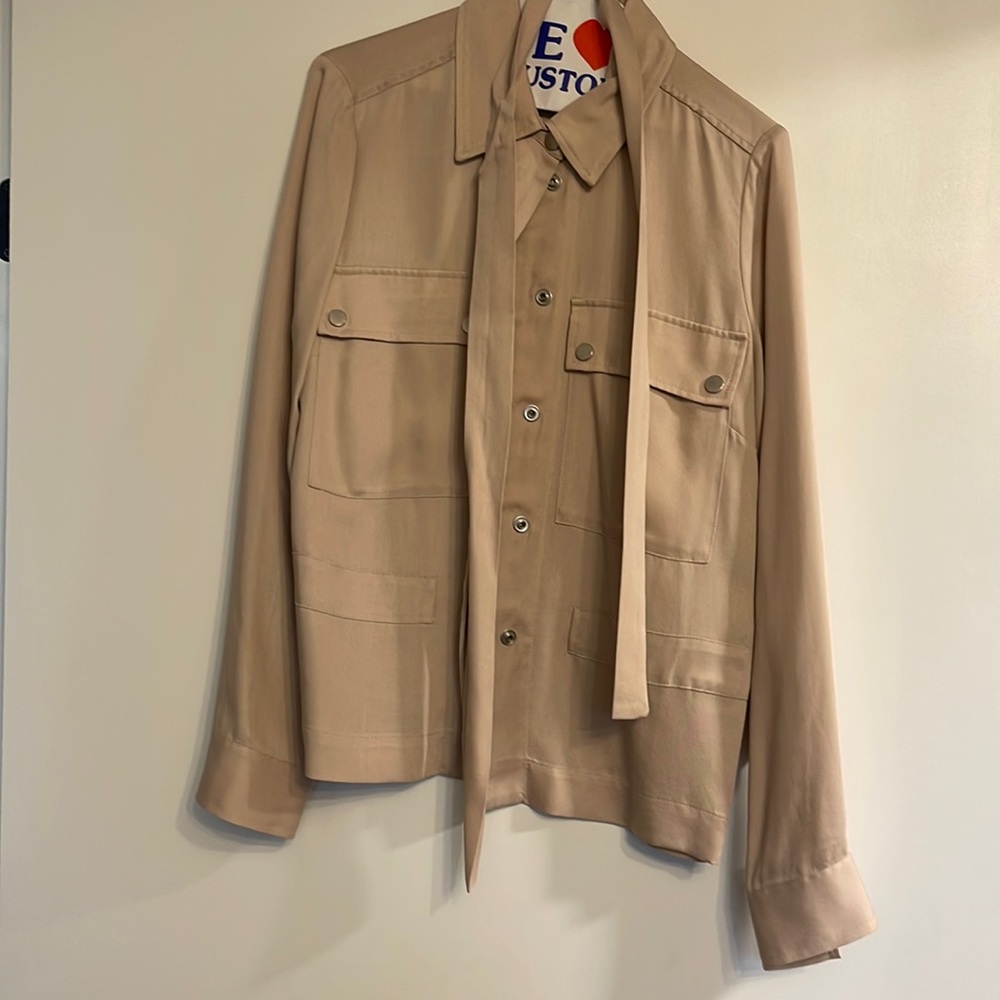 Overcoat, beige, with belt, size 8